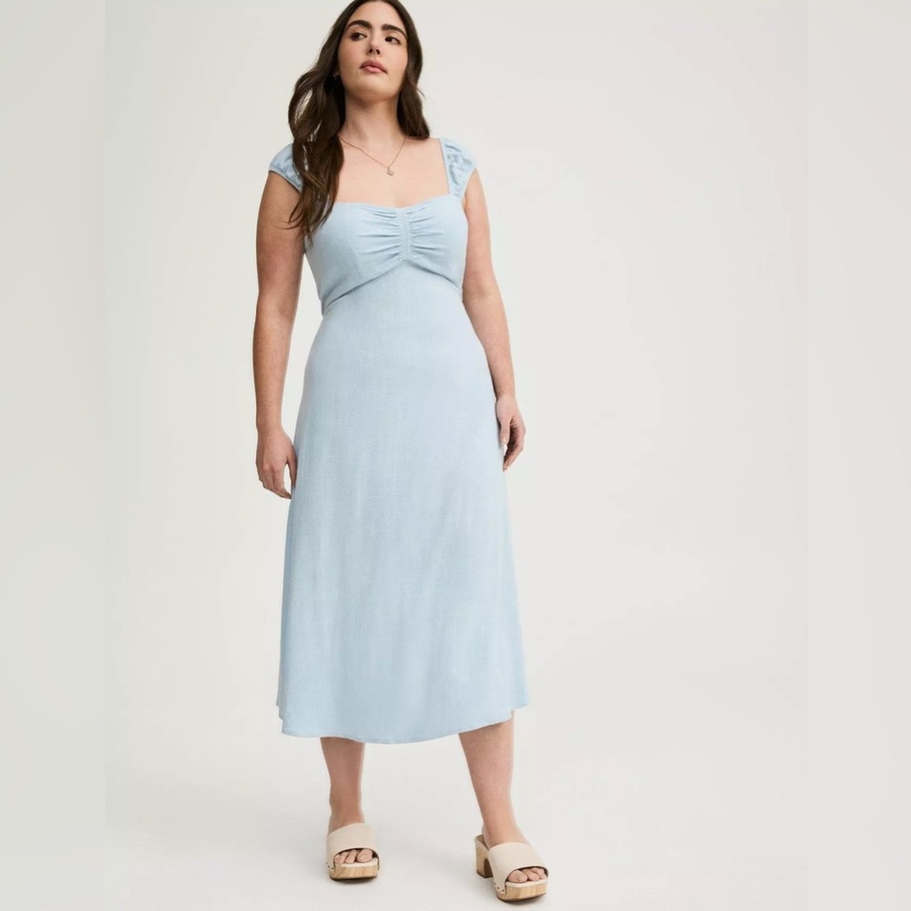 Torrid A line linen cut out Light Blue Women's summer Dress 4 4x plus midi